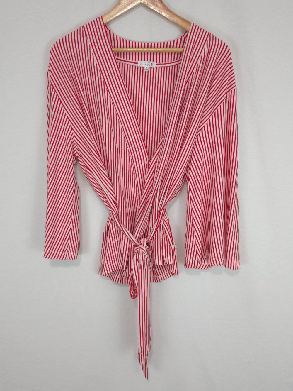 Lake Pajama Women's Red & White Stripe Kimono Wrap Top